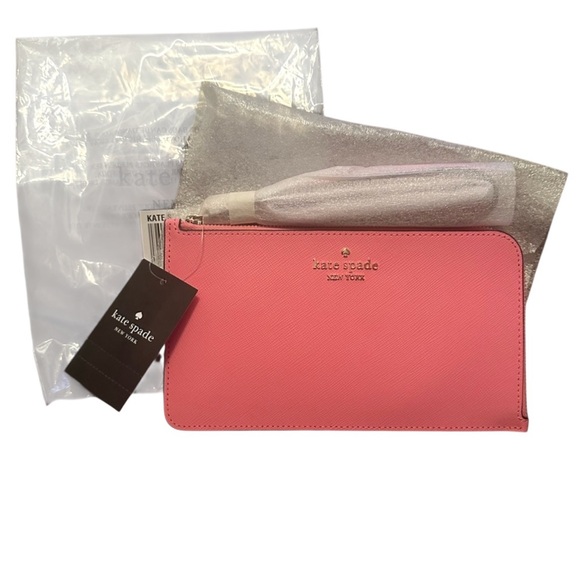 NWT Kate Spade Blossom Pink Minimalist Lucy Med L-Zip Saffiano Leather Wristlet - Picture 2 of 10